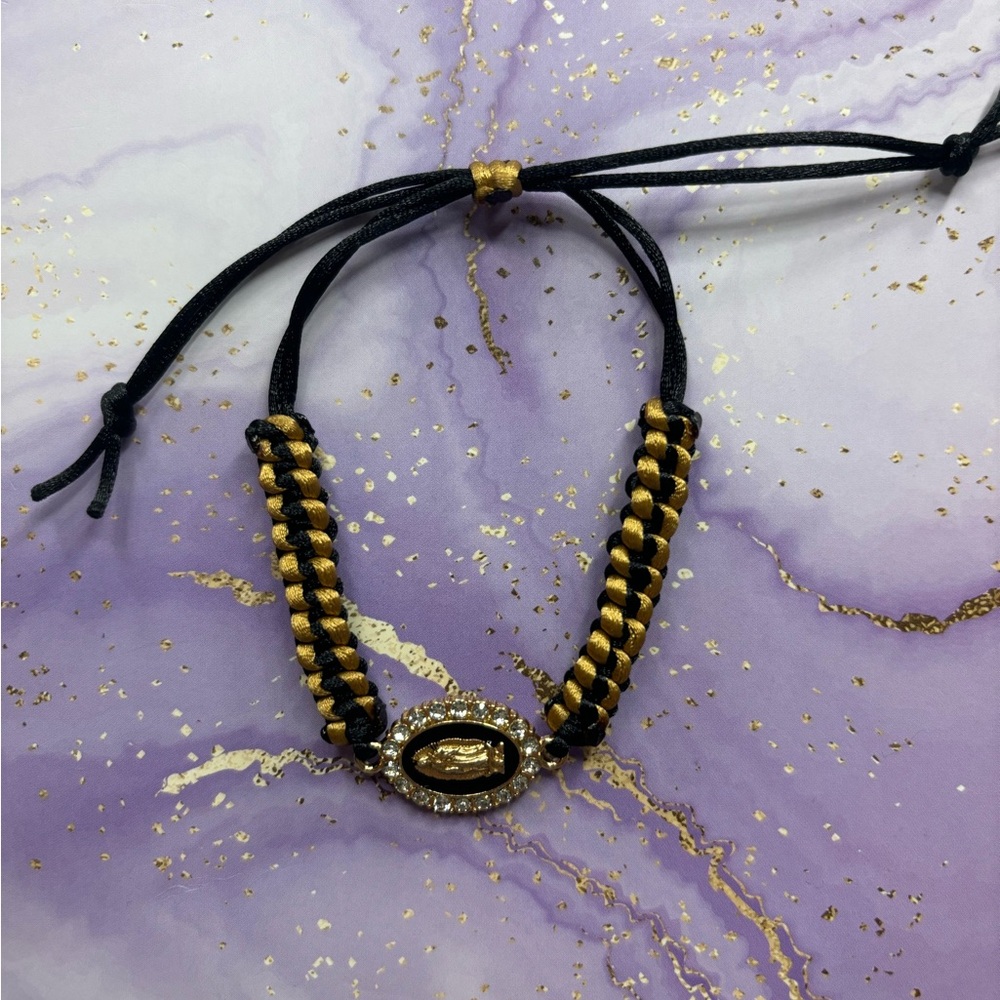 Handmade black Virgin Mary adjustable bracelet
